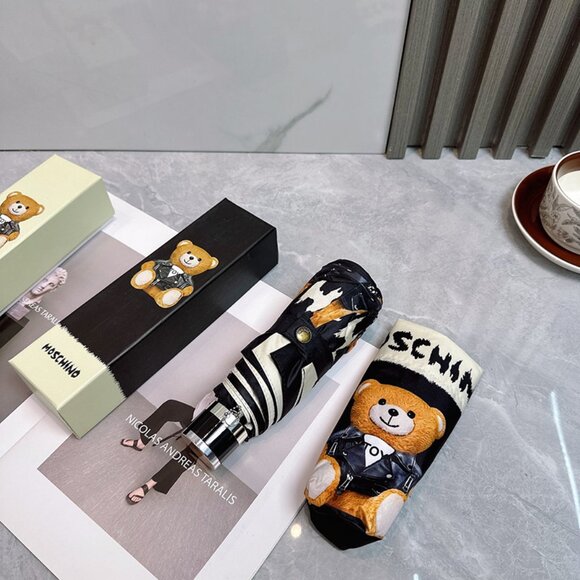 Moschino Black Biker Teddy Bear Folding Umbrella - Picture 6 of 9